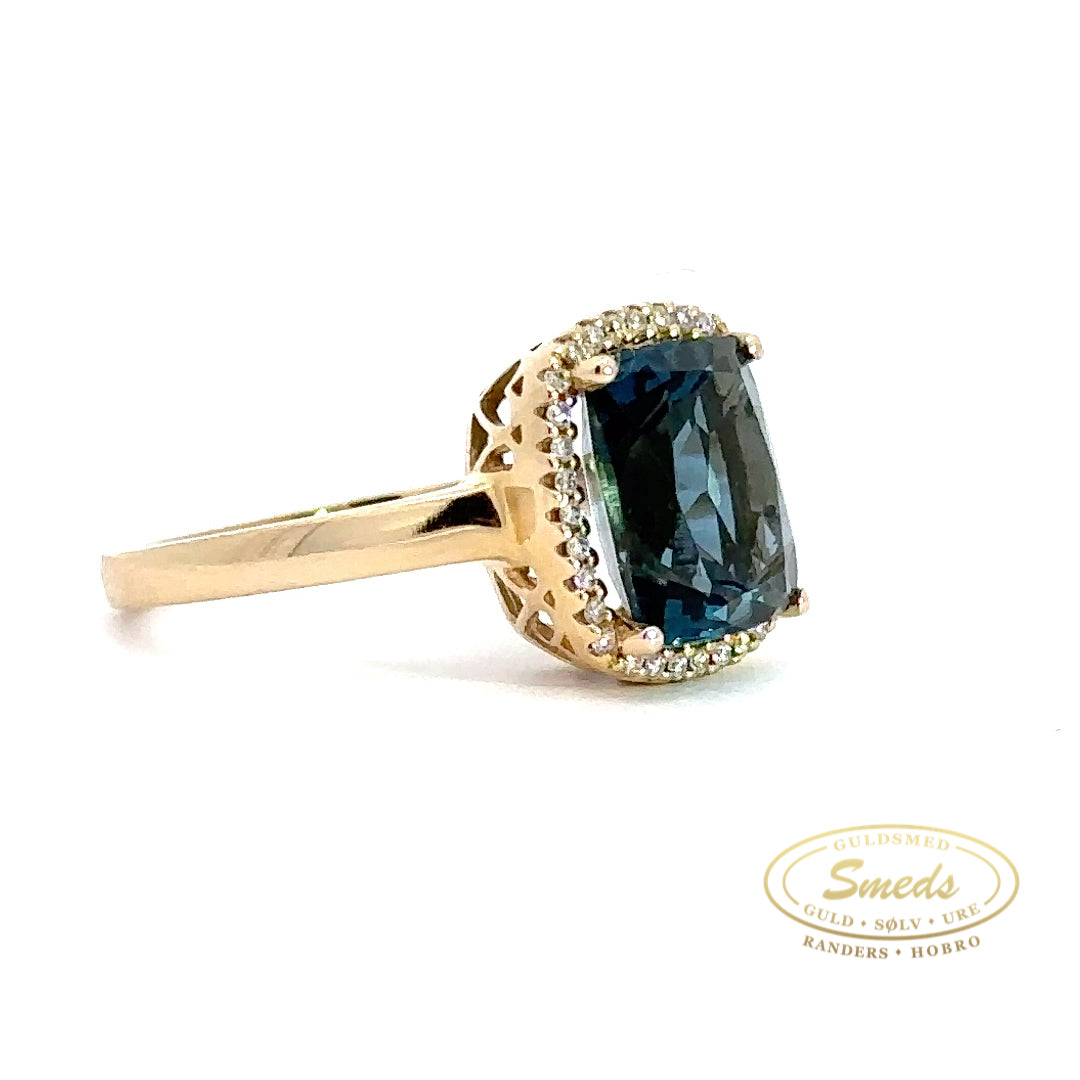 14kt Guldring med diamant & London blue topas - 0,10ct w/si - Model: 40-22596