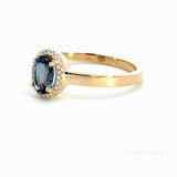 14 kt. guld diamantring med diamant, 0,06ct tw/si og London blue topaz 5x7mm - Model: 40-22645