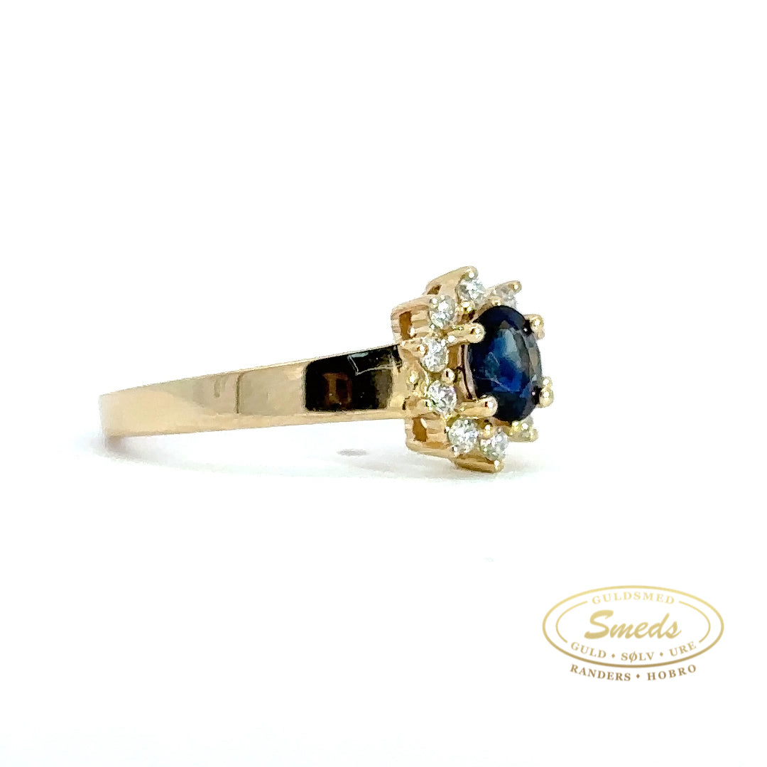 14 kt. Guld roset ring med Safir og brillanter 0,15ct tw/si - Model: 40-22573