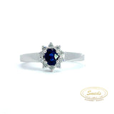 14 kt. Hvidguld roset ring med safir og brillanter 0,15ct tw/si - Model: 40-22574