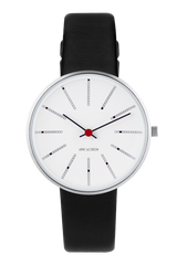 Arne Jacobsen - BANKERS 34 mm stål ur med læderrem - Model: 53101-1601