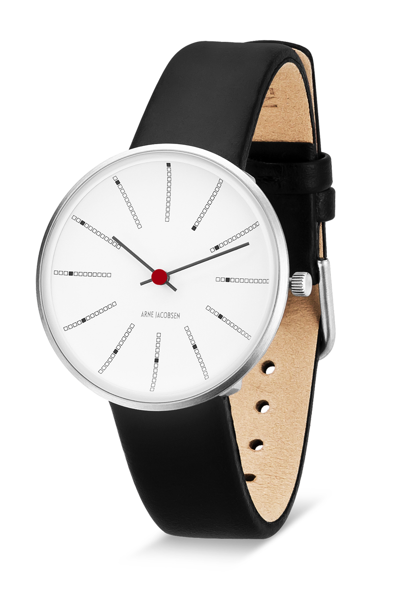 Arne Jacobsen - BANKERS 34 mm stål ur med læderrem - Model: 53101-1601
