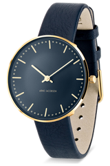 Arne Jacobsen - CITY HALL OXFORD BLUE 34 mm double ur med læderrem - Model: 53207-1604GP