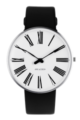 Arne Jacobsen - ROMAN 40 mm stål ur med hvid skive med sort læderrem - Model: 53302-2001