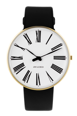 Arne Jacobsen - ROMAN 40 mm doublé ur med hvid skive med sort læderrem - Model: 53308-2001G