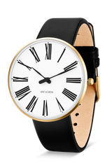 Arne Jacobsen - ROMAN 40 mm doublé ur med hvid skive med sort læderrem - Model: 53308-2001G