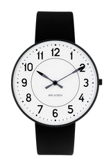 Arne Jacobsen - STATION 40 mm sort stål ur med læderrem - Model: 53412-2001B