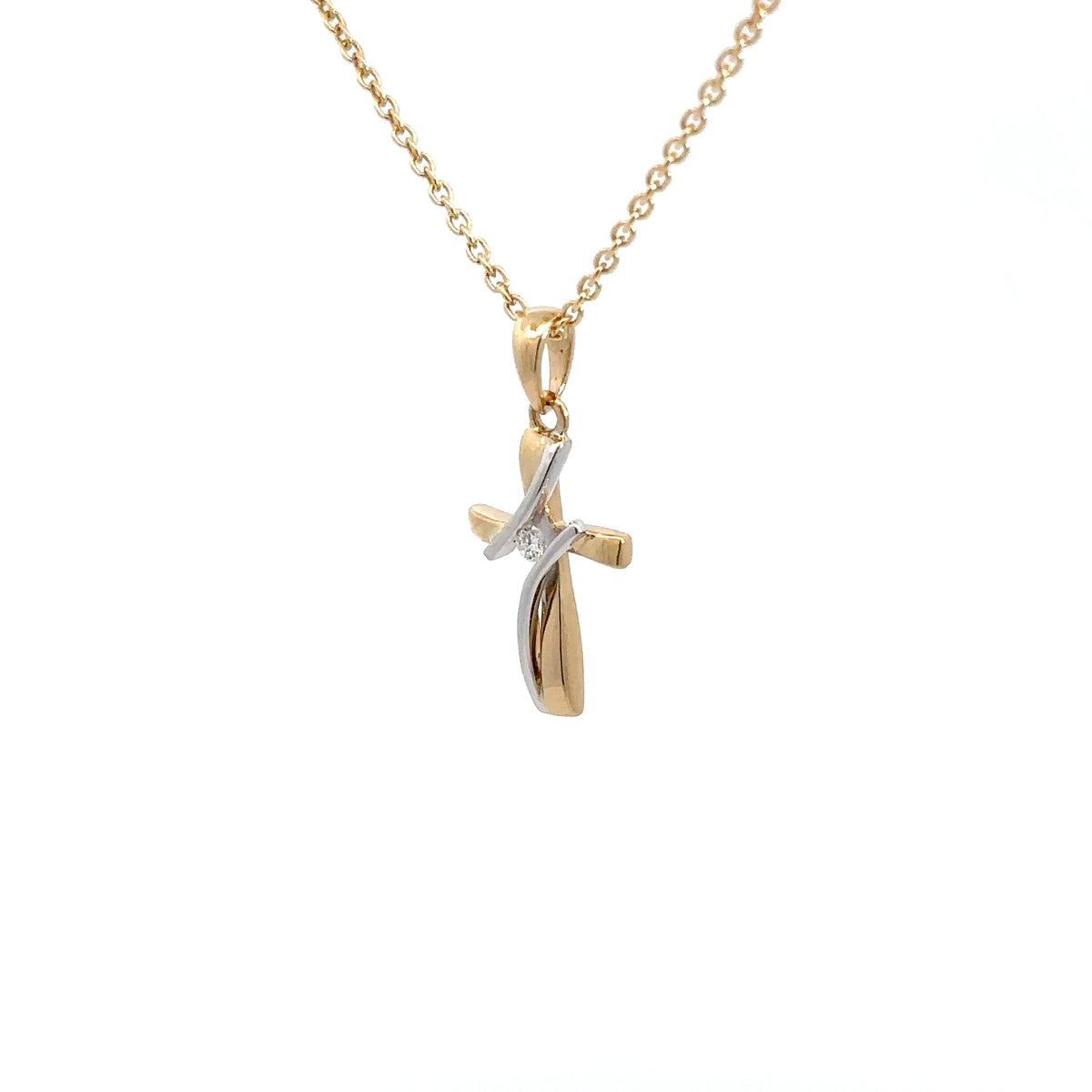 Amore Jewelry - 14 kt. guld vedhæng, kors med diamant, 0,03ct w/si - 20-22143