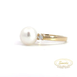 14kt Perle ring med diamant 0,10ct W/SI - Model: 40-22601