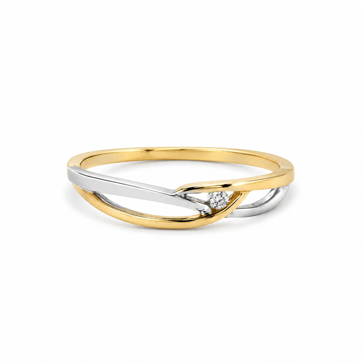 14KT.Rød & hvidguldsring med diamant 0,025ct w/si