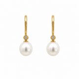 By Falk Jewellery - 14 kt. guld perle ørehænger med diamant 0,03ct w/si, 9,5 mm rund ferskvandskulturperle - Model: 2E-04/KU1HR100