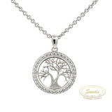 Sølv vedhæng, livets træ med syntetiske zirkoner og kæde - Model: 20-12737