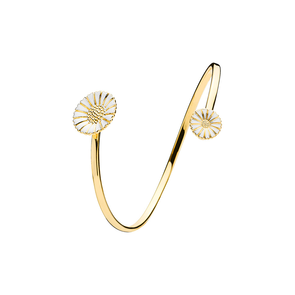 Lund Copenhagen Marguerit armring med 1x11mm og 1x18mm hvid emalje i forgyldt sølv – model 903077-M