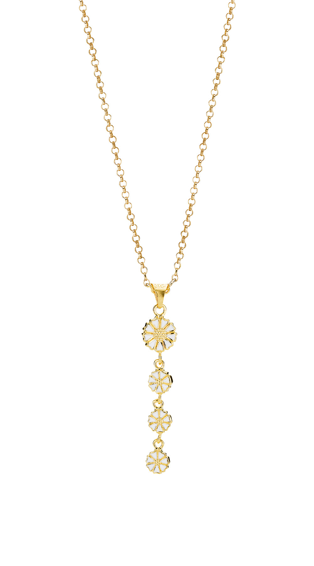 Lund Copenhagen Marguerit collier 1x7,5mm og 3x5mm hvid emalje 45cm i forgyldt sølv – model 902016-M