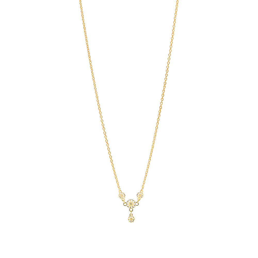 Lund Copenhagen Marguerit collier med 3x5mm+1x7,5mm hvid emalje 45 cm i forgyldt sølv – model 902075-M