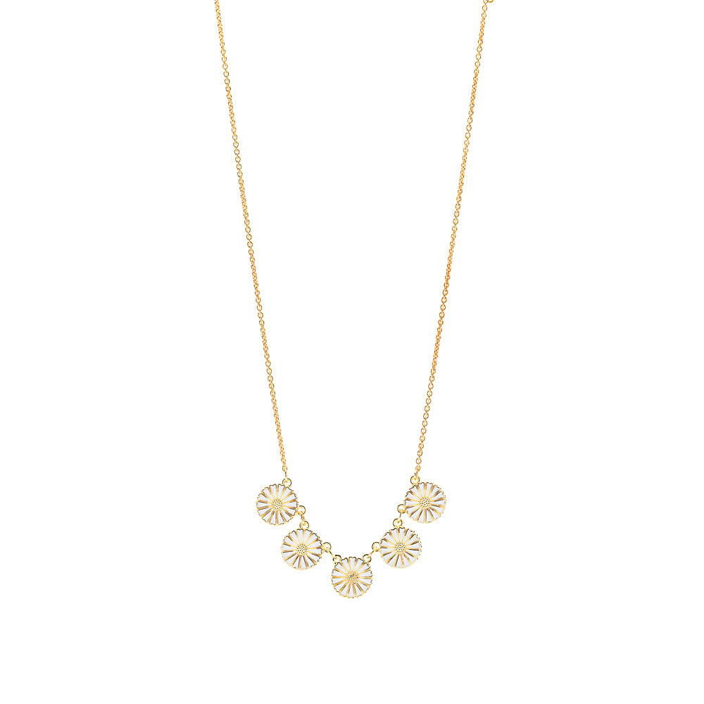 Lund Copenhagen Marguerit collier med 5x11mm 42-45cm hvid emalje i forgyldt sølv – model 902011-5-M