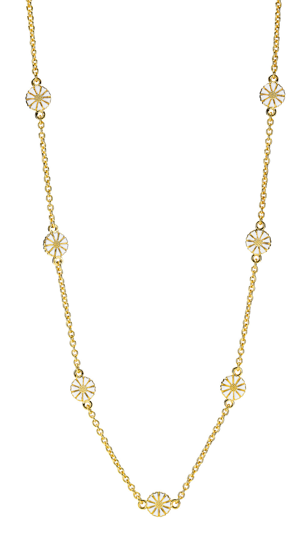 Lund Copenhagen Marguerit collier med 9x7,5mm hvid emalje 45-48cm i forgyldt sølv – model 90207548-9-M