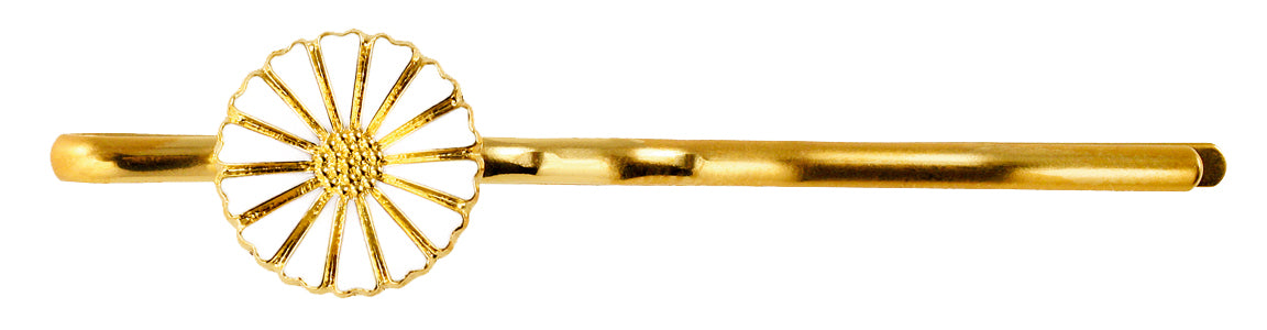 Lund Copenhagen Marguerit hårklemme med 1x11mm hvid emalje (klemme i metal) i forgyldt sølv – model 900211-1-M