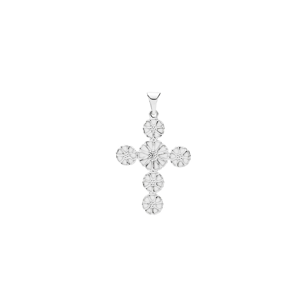 Lund Copenhagen Marguerit kors med 1x7,5mm og 5x5mm 24x19mm hvid emalje i sølv – model 906050-H