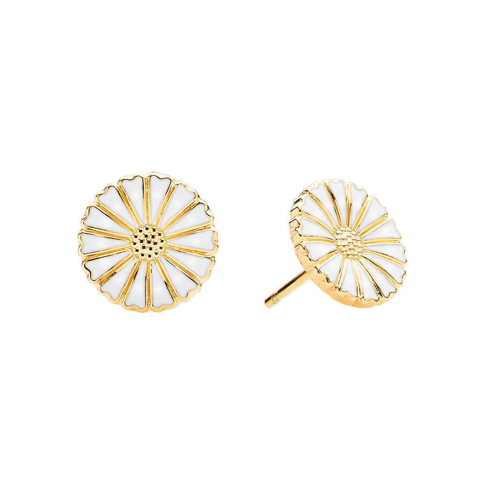Lund Copenhagen Marguerit ørestik 11mm hvid emalje i forgyldt sølv – model 909011-4-M