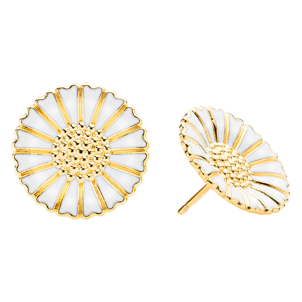 Lund Copenhagen Marguerit ørestik 18mm med hvd emalje i forgyldt sølv – model 909018-4-M