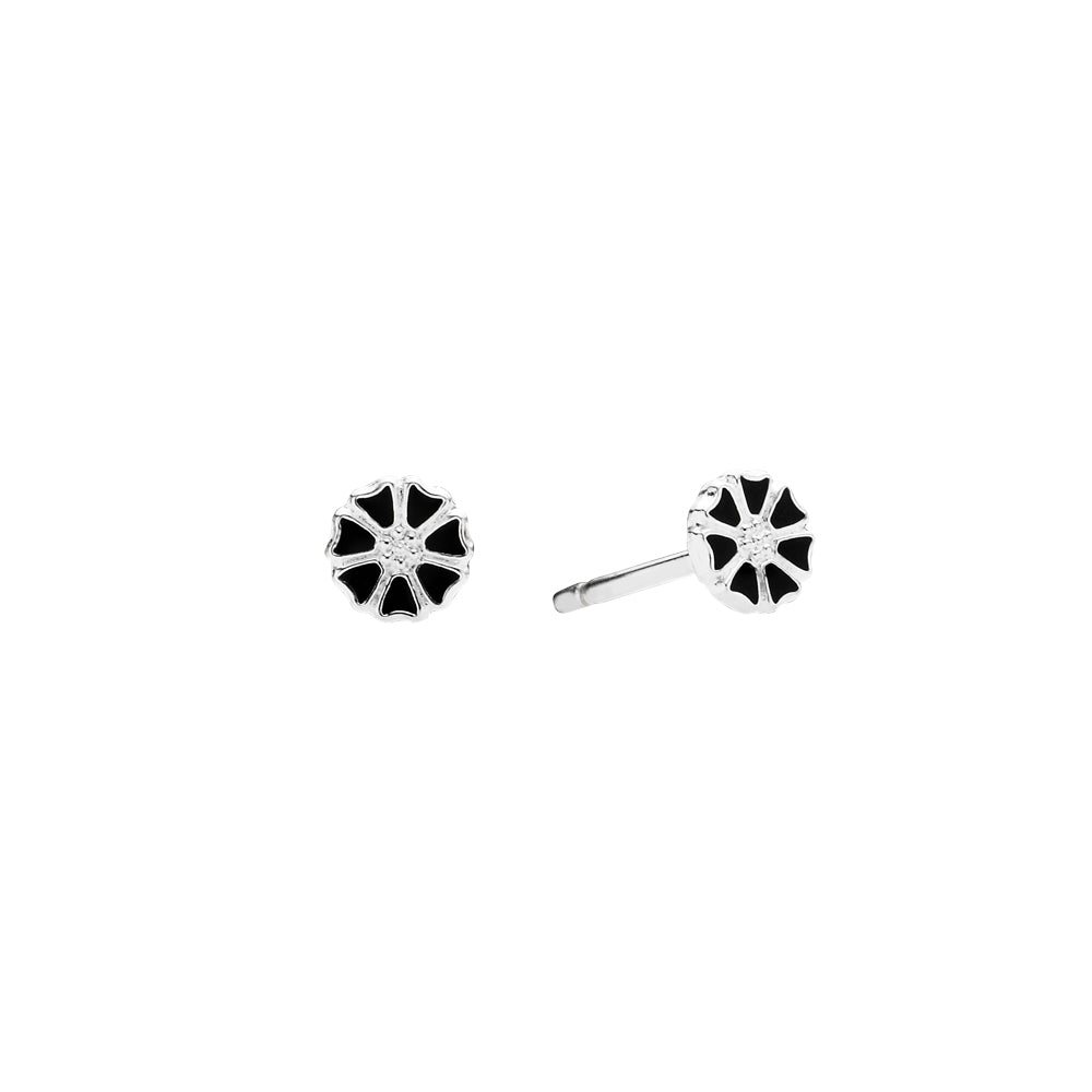 Lund Copenhagen Marguerit ørestik mikro 5mm med sort emalje i sølv – model 909050-4-S