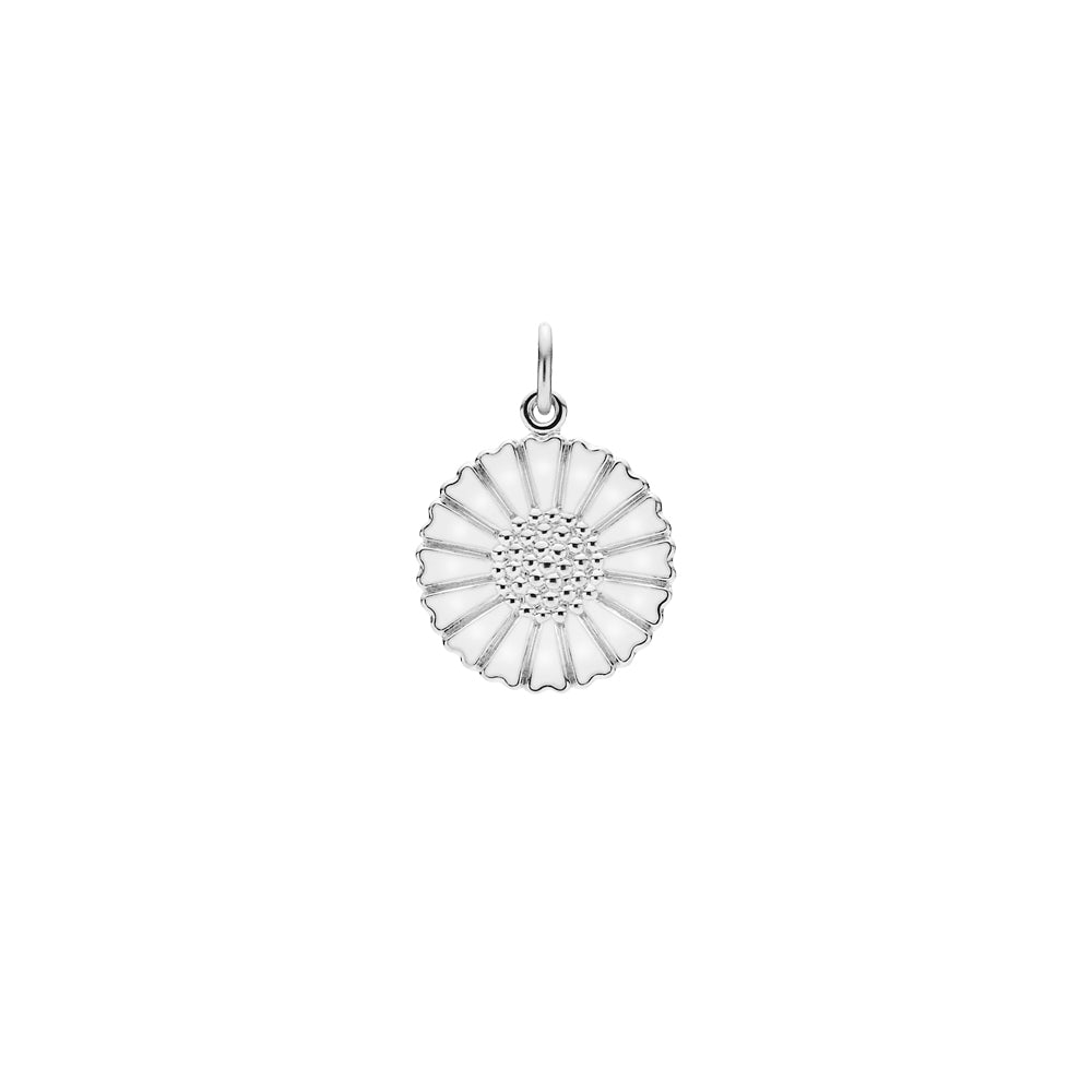 Lund Copenhagen Marguerit Vedhæng 18mm hvid emalje i sølv – model 908018-H