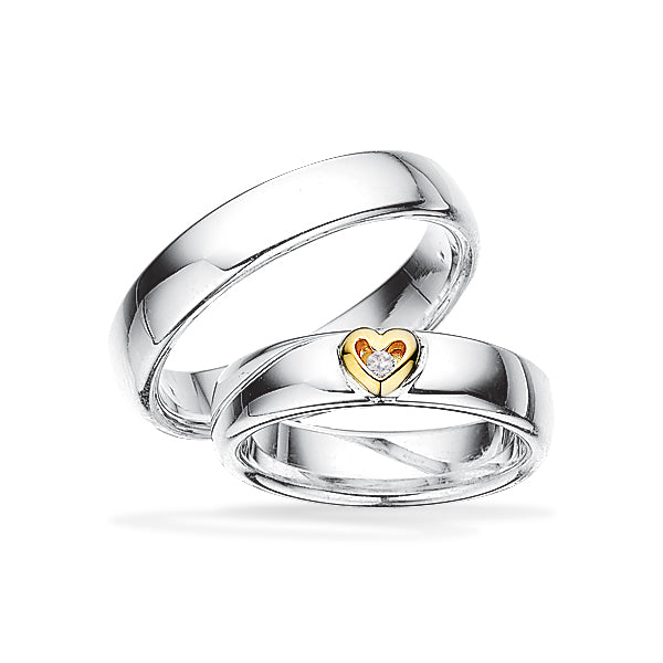 Scrouples - Forlovelsesring i sølv med 14 kt. guld hjerte isat diamant 0,02ct - Modelnr. S140,2