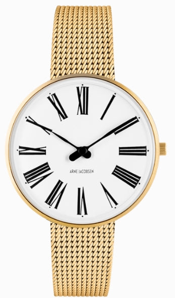 Arne Jacobsen -Roman Hvid 34 mm med mesh rem. - Model: 53307-1609
