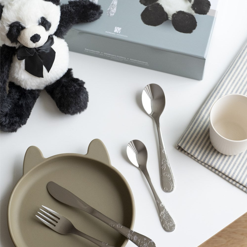Zilverstad Rustfrit stål bestik m. panda inkl. bamse