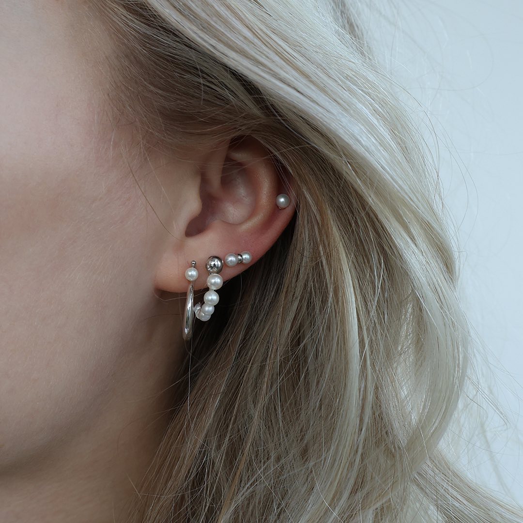 Aagaard Ørestikker Dobbelt Perle Sterling Sølv 4 mm