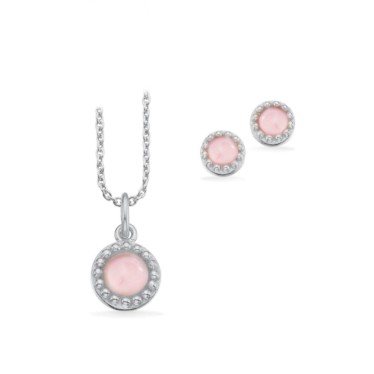 Scrouples - Smykkesæt rund m. rosa quartz sølv - Model nr.: PX1079