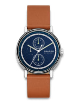 Skagen - Elegant herreur med brun læderrem og blå skive - Modelnr: SKW6943