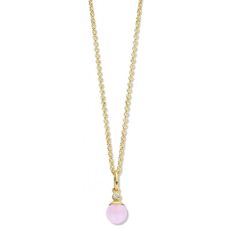 Spirit Icons FIGARO halskæde i forgyldt sølv med rosa sten og zirkon 6 mm