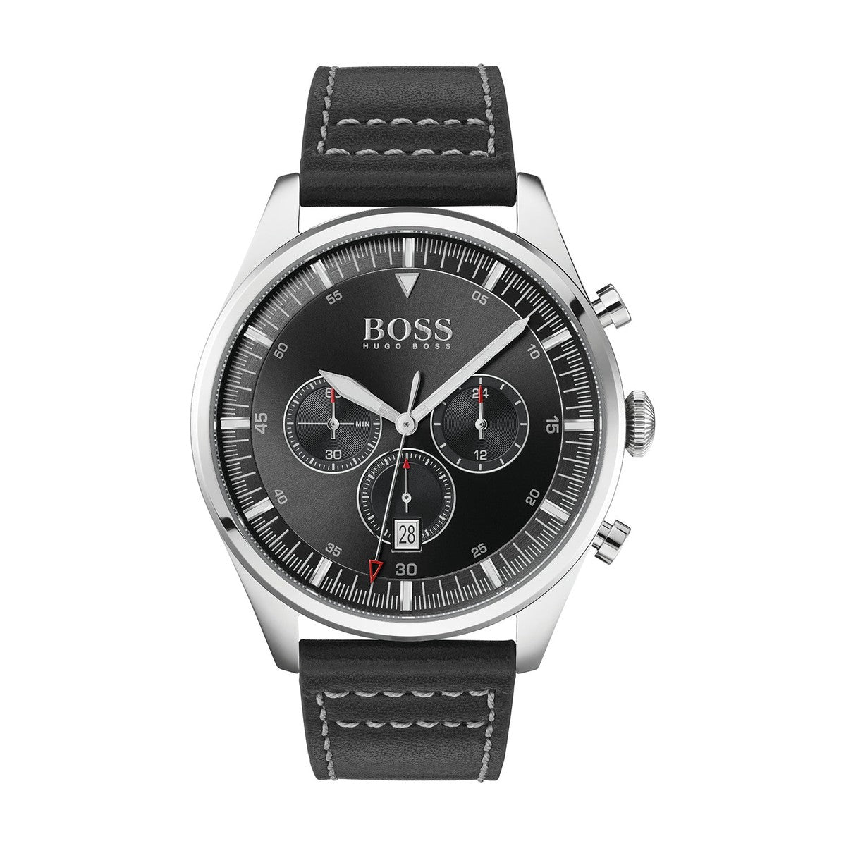 Køb Hugo Boss - Pioneer - Stål herreur med sort læderrem - Model: 1513708 hos Guldsmed Smeds