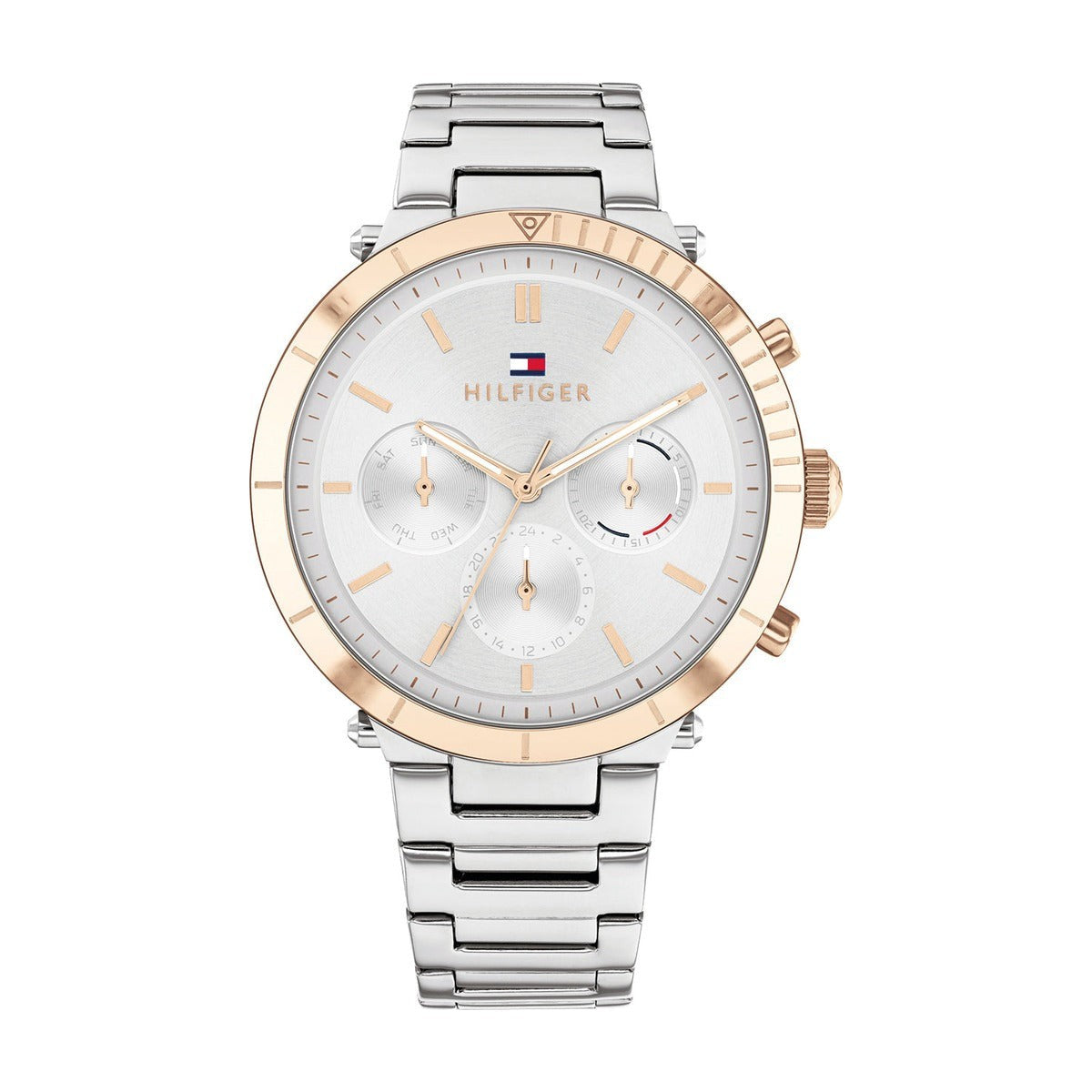Køb Tommy Hilfiger - Dameur stål med rosa gulddublé krans med lænke - Model: 1782348 hos Guldsmed Smeds