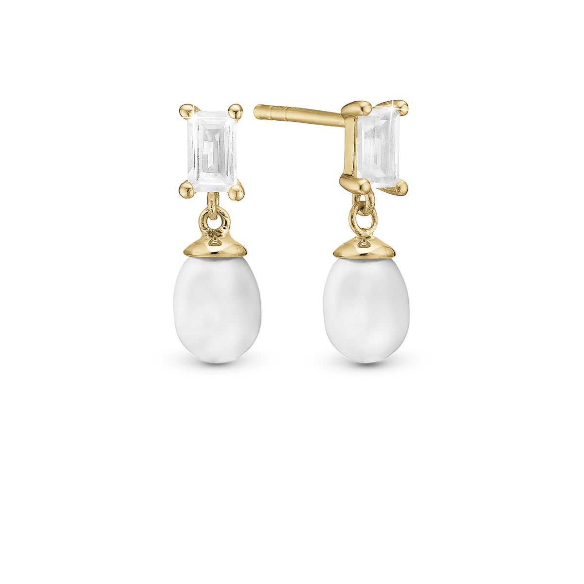 Christina Pearl Baguette ørestikker i forgyldt sølv – model 671-G106