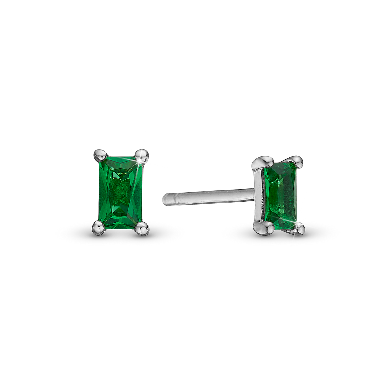 Christina Green Baguette ørestikker i sølv – model 671-S113GREEN