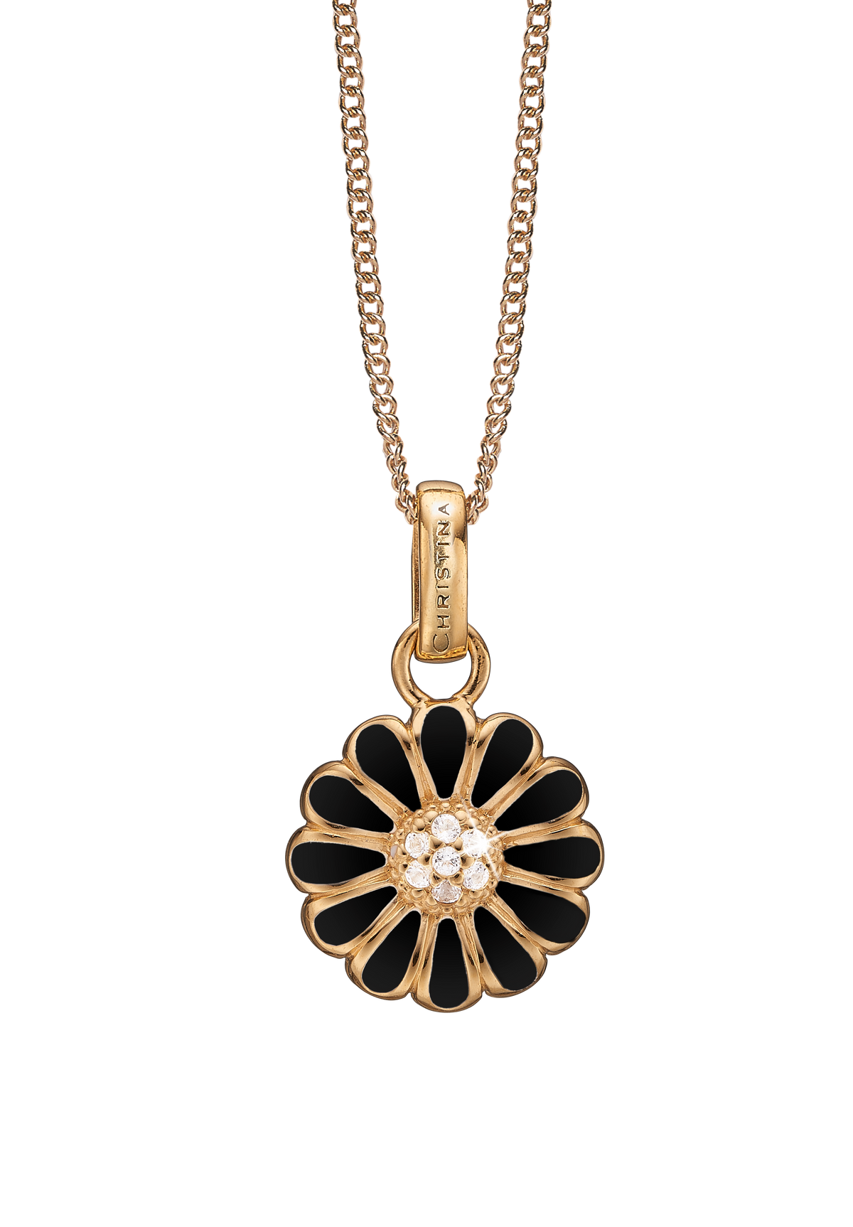 Køb Christina jewelry - 16 mm Black Marguerite vedhæng uden kæde, forgyldt sølv - Modelnr.: 680-G30black hos Guldsmed Smeds