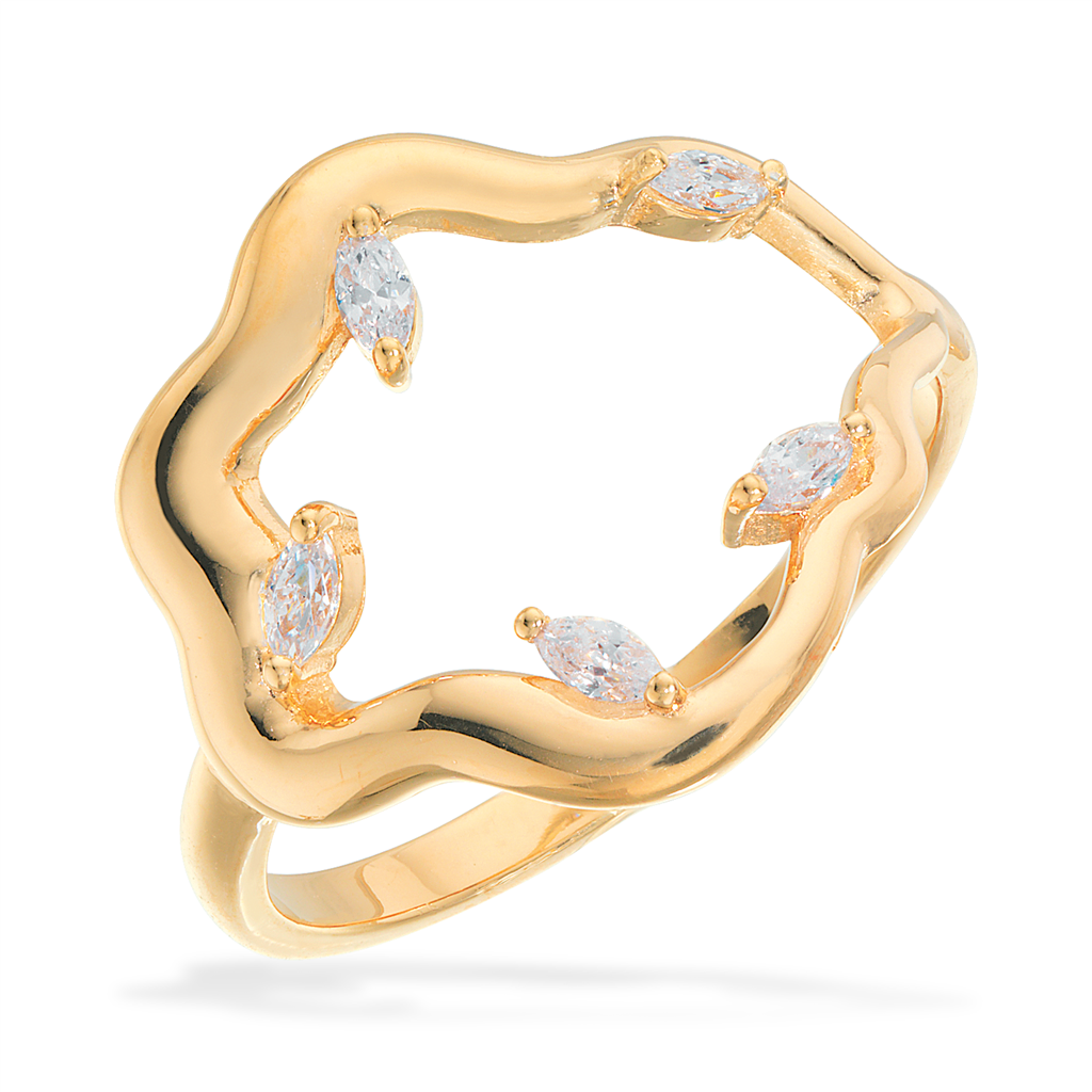 Scrouples - Forgyldt ring, bølget med syntetiske zirkoner - Model: 728132