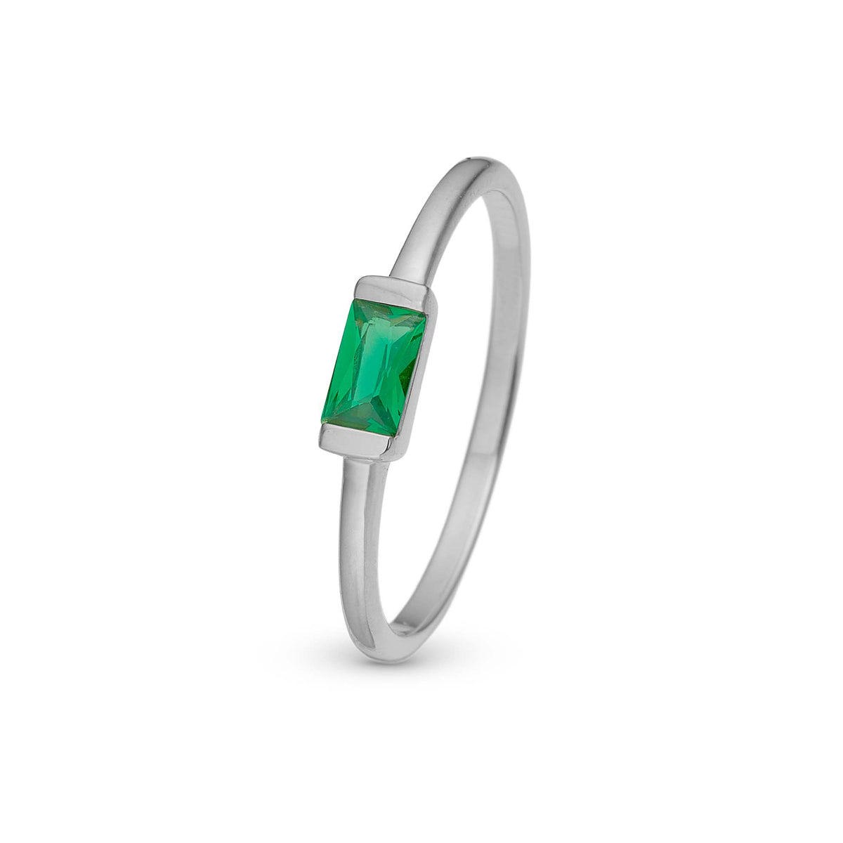 Christina Green single Baguette ring i sølv – model 800-1.16.A