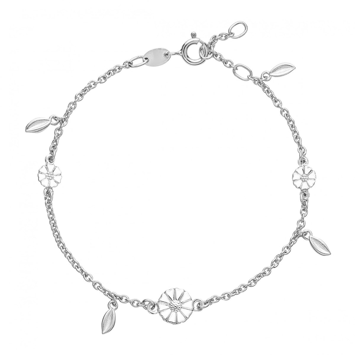 Lund of Copenhagen - Marguerit armbånd, sølv med blade og hvide margueritter - Modelnr.: 9015056-H