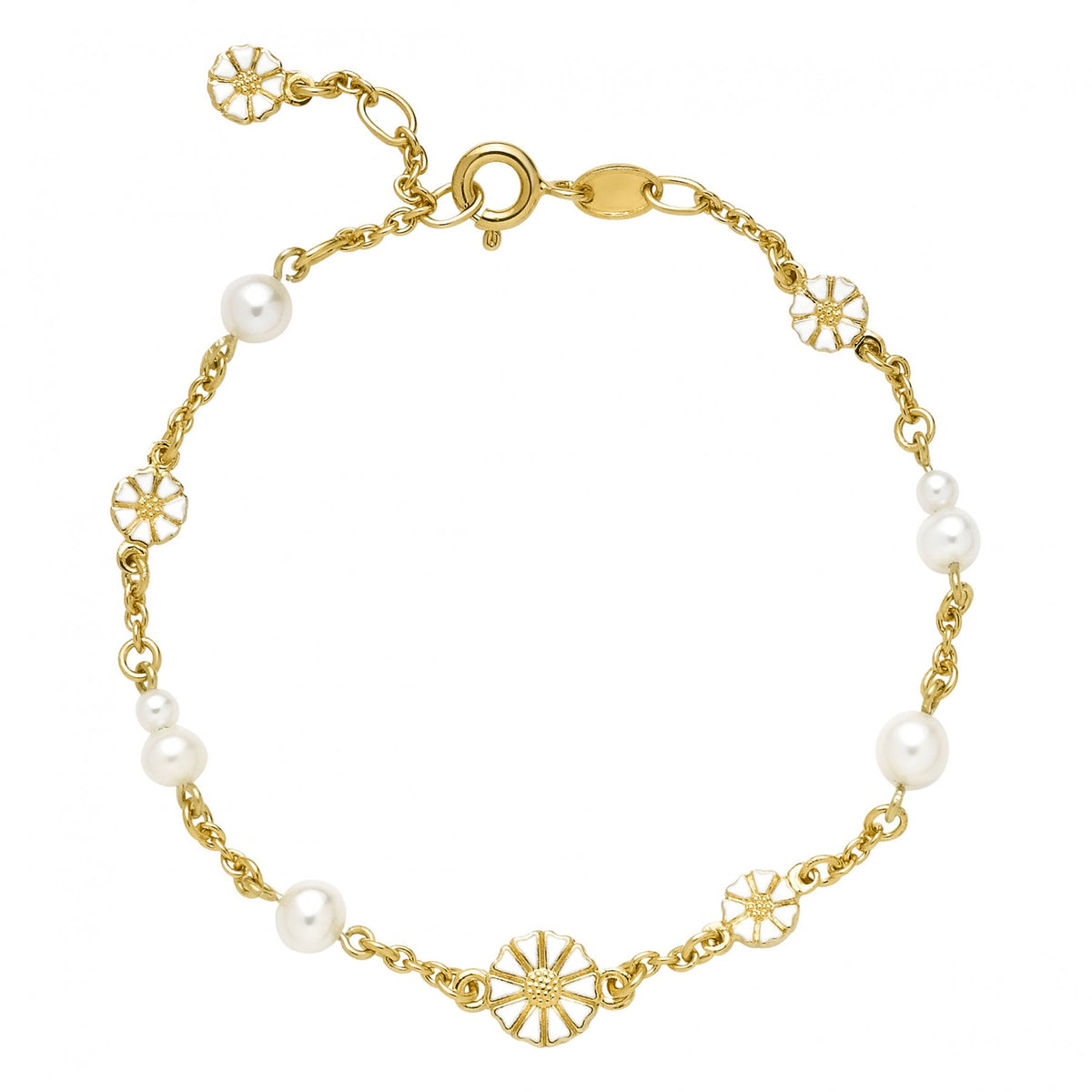 Lund of Copenhagen - Armbånd med margueritter og ferskvandsperler, forgyldt sølv - Model: 9015074-33-M