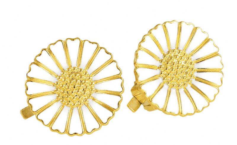 Køb Lund Copenhagen - Marguerit øreclips 18mm forgyldt med hvid emalje - Modelnr.: 909018-0-M hos Guldsmed Smeds