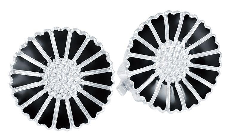 Køb Lund Copenhagen - Marguerit øreclips 18mm med sort emalje - Modelnr.: 909018-0-S hos Guldsmed Smeds