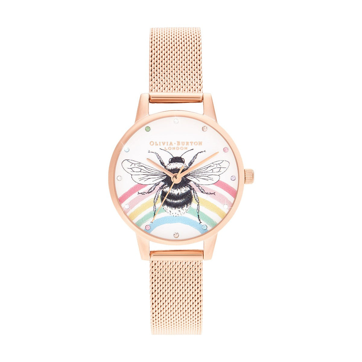 Køb OLIVIA BURTON - RAINBOW BEE, ROSE GOLD MES - MODEL: OB16WL90 hos Guldsmed Smeds
