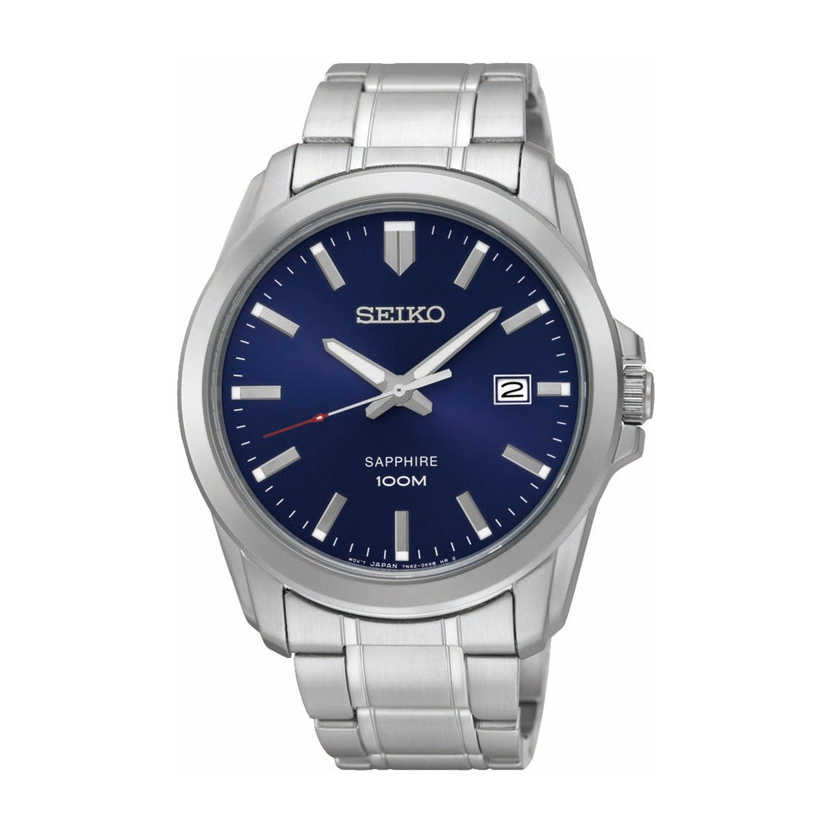 Køb Seiko - Herreur stål med lænke dato blå skive safirglas 100 m - Model: SGEH47P1 hos Guldsmed Smeds