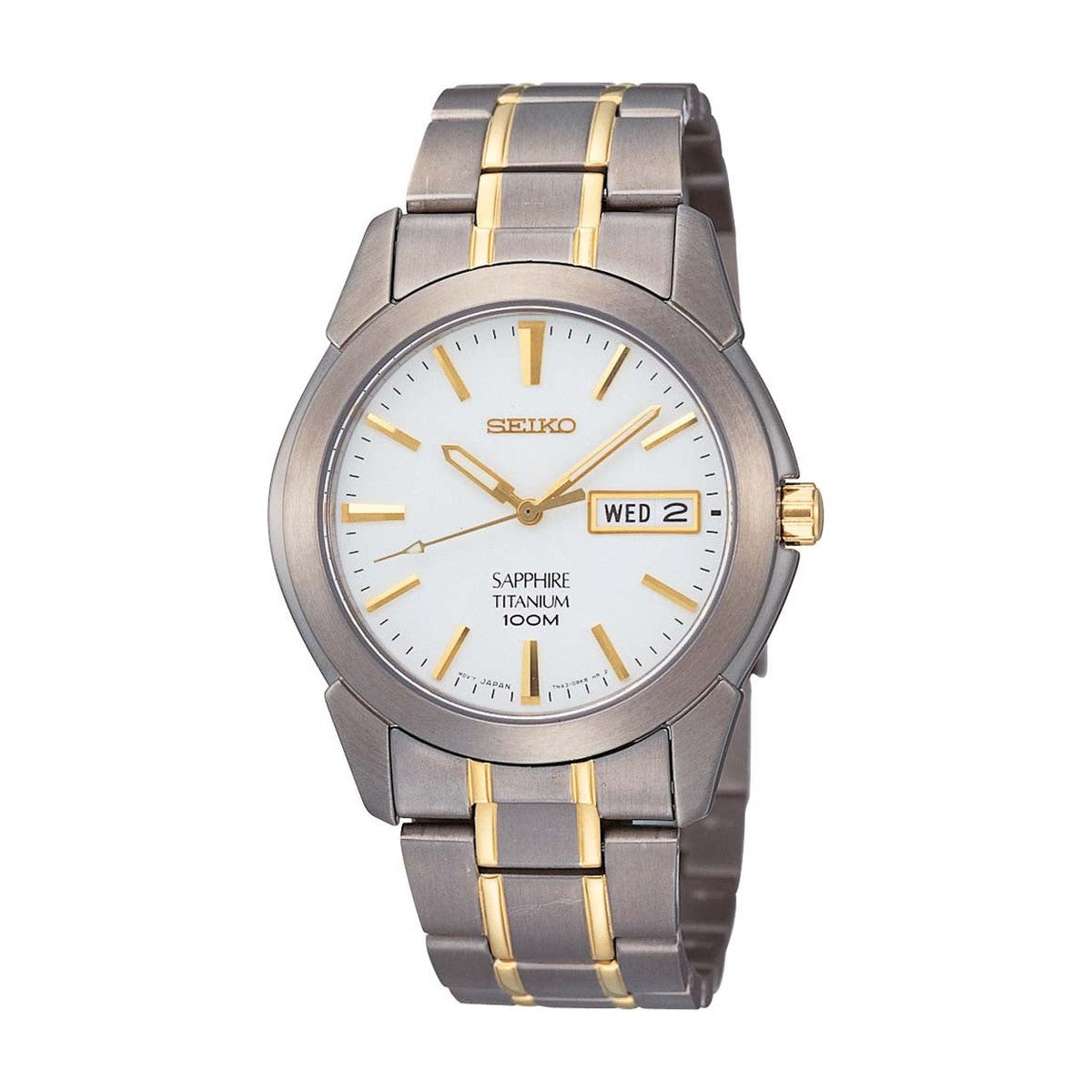 Køb Seiko - Herreur titan/gulddublé med lænke, hvid skive, 100m - Model: SGG733 hos Guldsmed Smeds