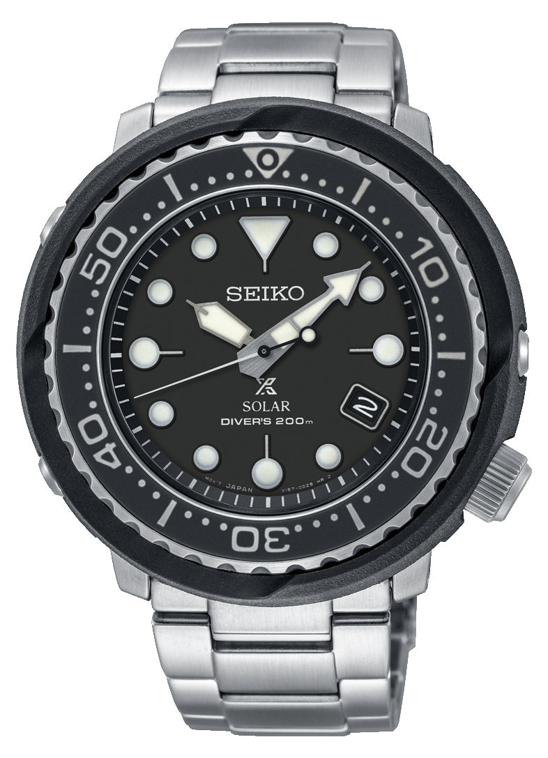 Seiko SOLAR PROSPEX DIVER 200m sort herreur med lænke Model