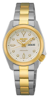 Seiko - 5 sport automatik Dameur, bicolor stål med lænke, hvid skive, 100m - Model: SRE004K1
